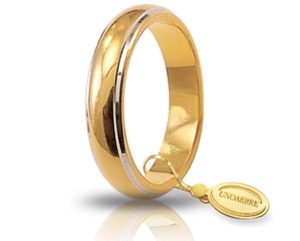 Fede in Oro Giallo e Bianco Classica Bordi Bianchi Rodiati